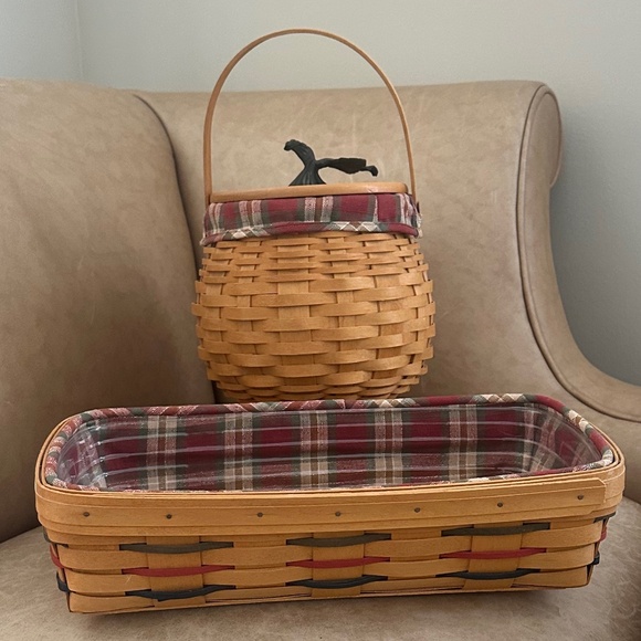 Longaberger Other - Longaberger 2001 Pumpkin Patch Basket with Lid & Bread Basket Orchard Park Plaid